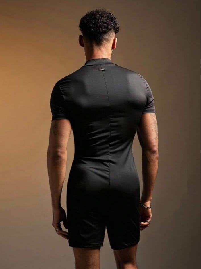 Uptown Funky Men's Sexy Patchwork Bodycon Shorts Romper .